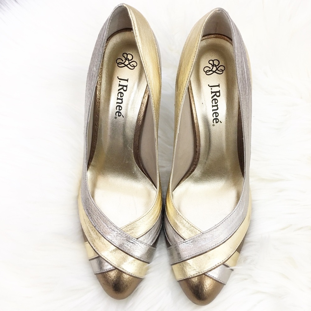 J. Reneé Gold & Silver Metallic High Heels
